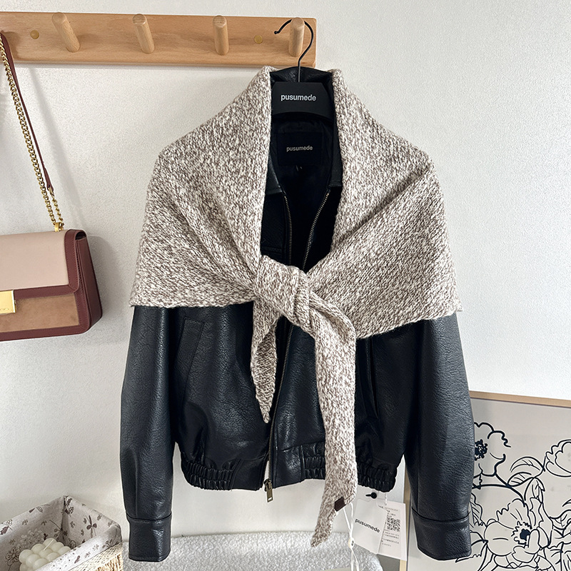 Триъгълен вълнен шал, плетен, точкова шарка, запазва топлината, за зима и есен