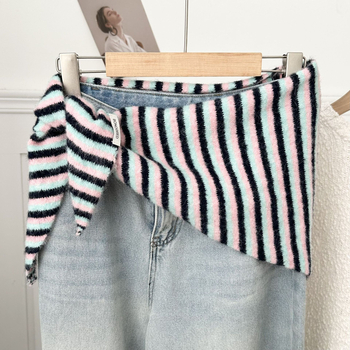 Женски плетен шал за врата, райета, полиестер, жакардова тъкан, за всички сезони