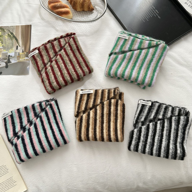 Женски плетен шал за врата, райета, полиестер, жакардова тъкан, за всички сезони