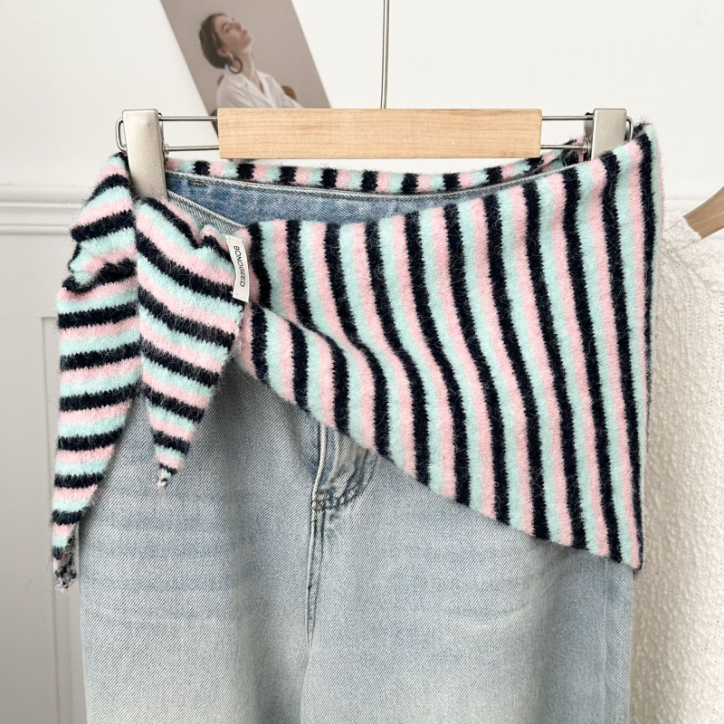 Женски плетен шал за врата, райета, полиестер, жакардова тъкан, за всички сезони