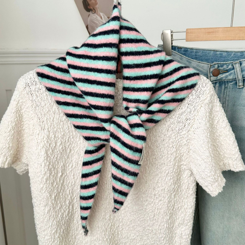 Женски плетен шал за врата, райета, полиестер, жакардова тъкан, за всички сезони