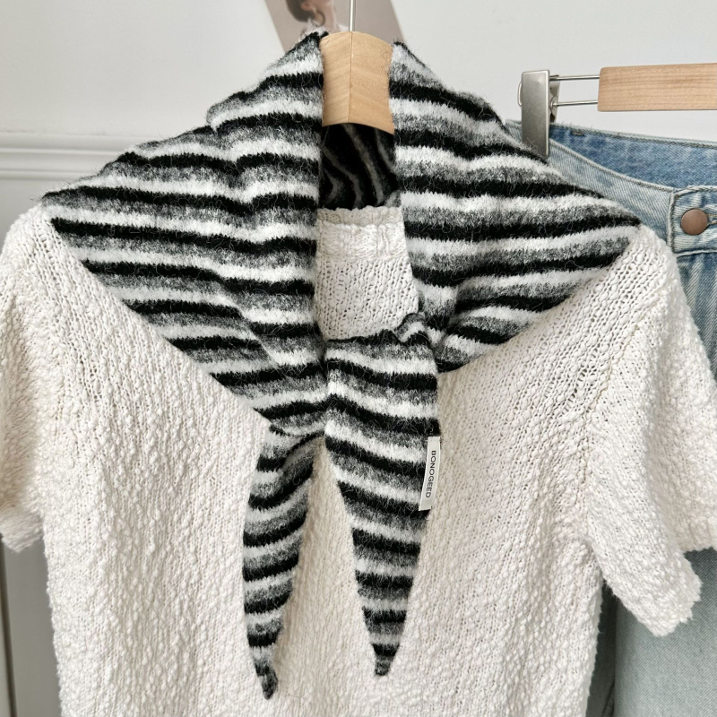 Женски плетен шал за врата, райета, полиестер, жакардова тъкан, за всички сезони