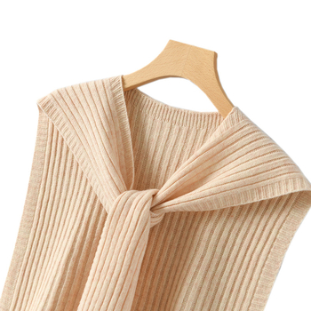 Ženski vuneni pleteni šal, japansko-korejski sladak stil, monohromatski uzorak, udio vune ≥96%, zadržava toplinu