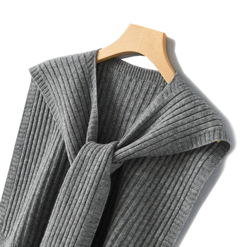 Ženski vuneni pleteni šal, japansko-korejski sladak stil, monohromatski uzorak, udio vune ≥96%, zadržava toplinu