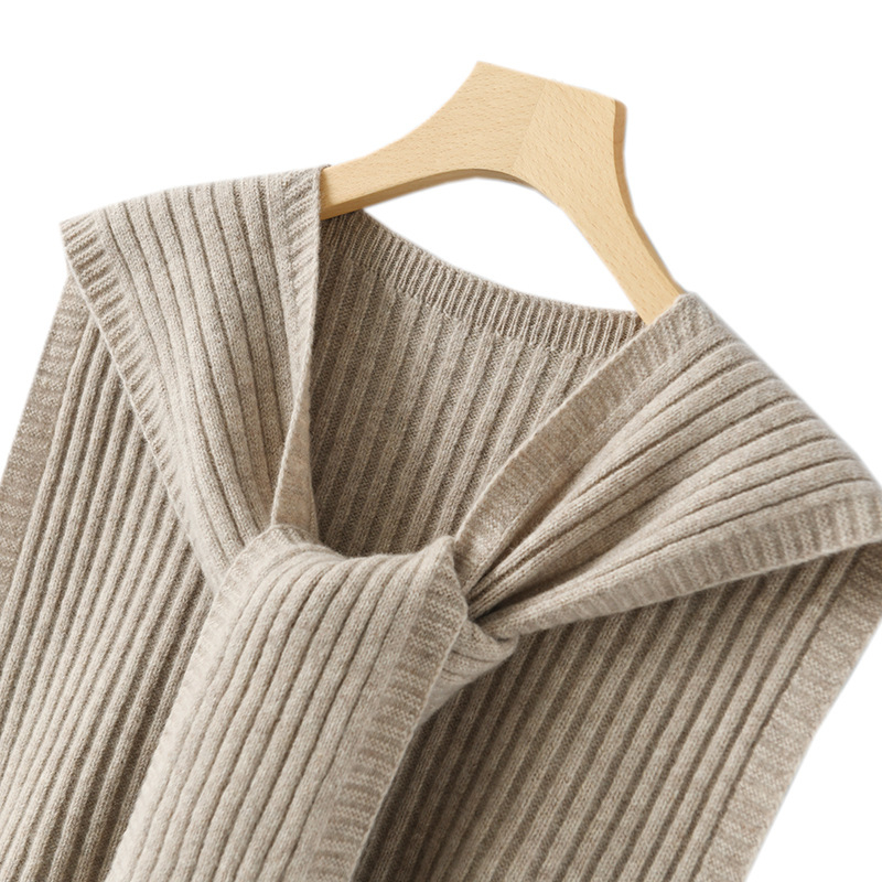 Ženski vuneni pleteni šal, japansko-korejski sladak stil, monohromatski uzorak, udio vune ≥96%, zadržava toplinu