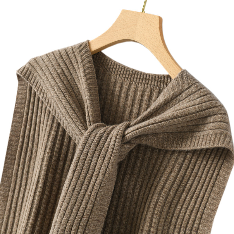 Ženski vuneni pleteni šal, japansko-korejski sladak stil, monohromatski uzorak, udio vune ≥96%, zadržava toplinu