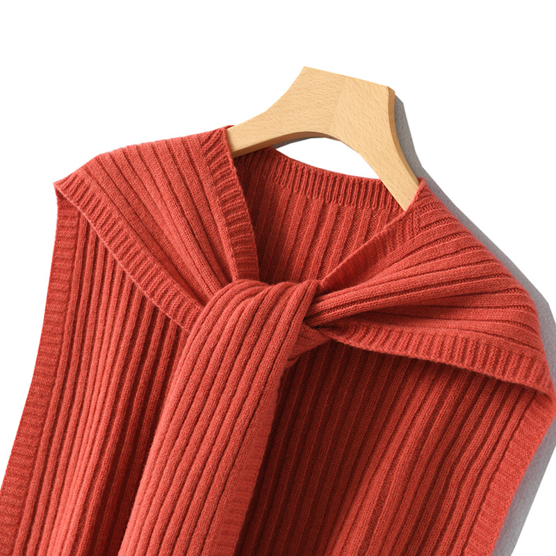 Ženski vuneni pleteni šal, japansko-korejski sladak stil, monohromatski uzorak, udio vune ≥96%, zadržava toplinu