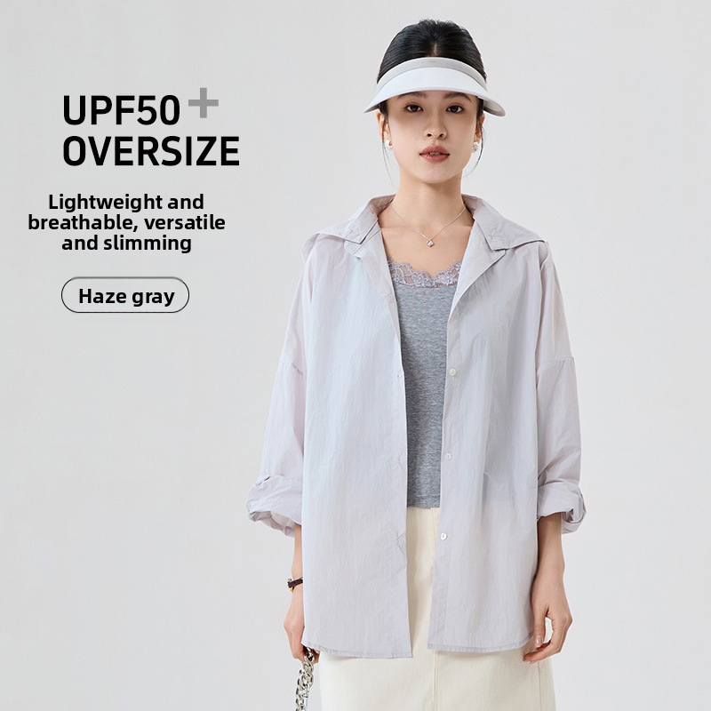 Dámska blúza s UV ochranou, ľahká letná košeľa-blejzer, voľný strih, dlhý rukáv, Nylon 95%+, UPF50+