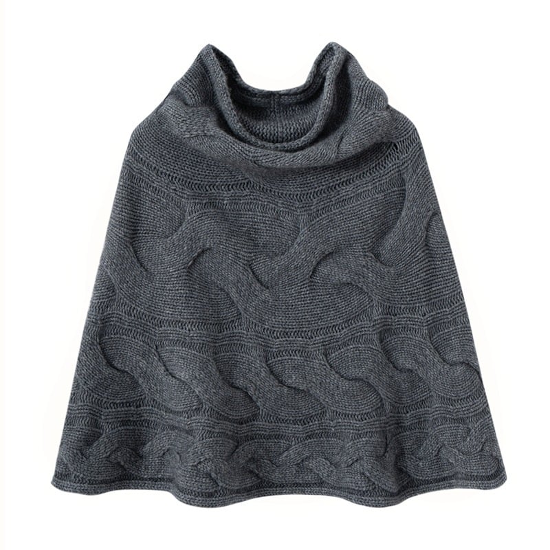 Κασμίρινος μανδύας με κουκούλα - Πλεκτός, Μονόχρωμο σχέδιο, Διατηρεί τη θερμότητα, Χειμώνας 2025
