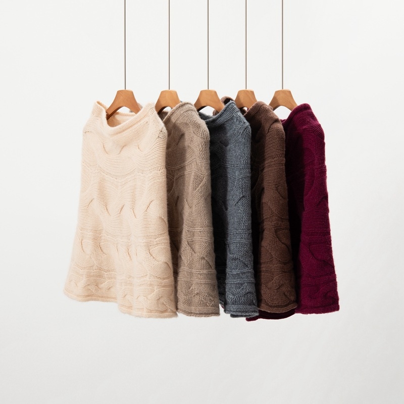 Κασμίρινος μανδύας με κουκούλα - Πλεκτός, Μονόχρωμο σχέδιο, Διατηρεί τη θερμότητα, Χειμώνας 2025