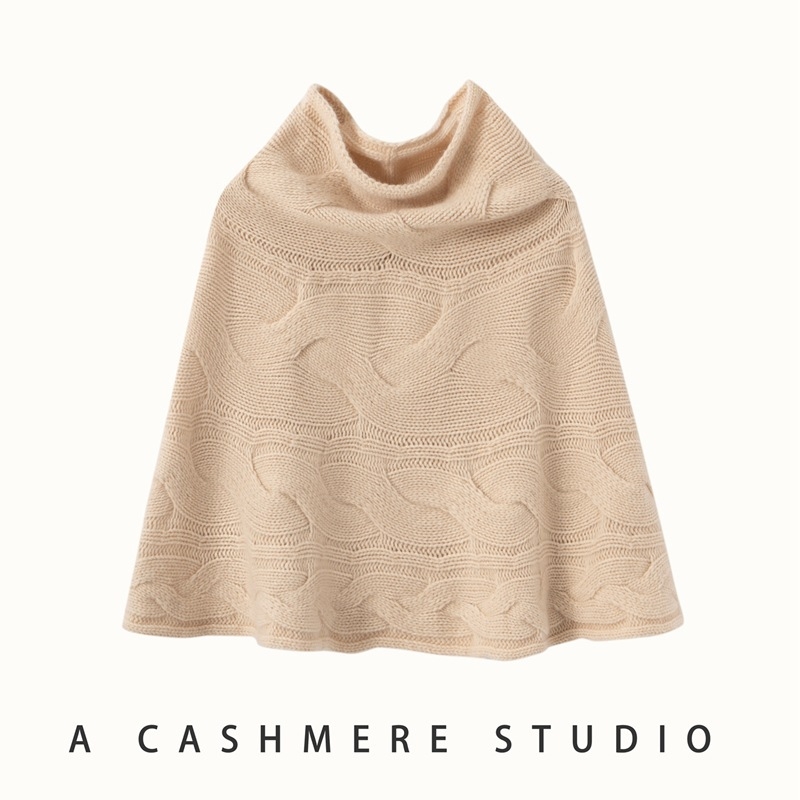 Κασμίρινος μανδύας με κουκούλα - Πλεκτός, Μονόχρωμο σχέδιο, Διατηρεί τη θερμότητα, Χειμώνας 2025