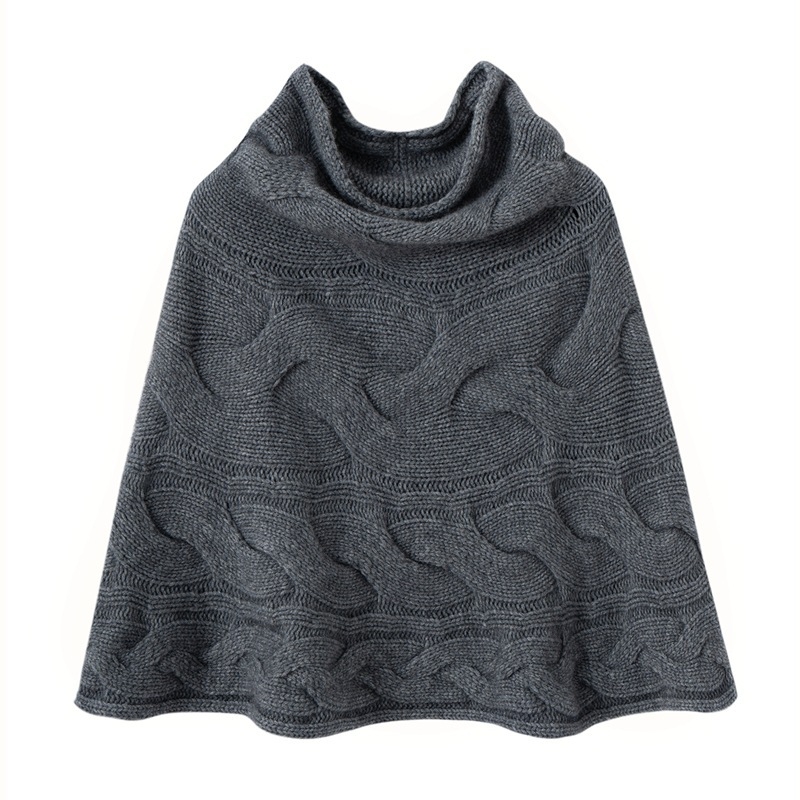 Κασμίρινος μανδύας με κουκούλα - Πλεκτός, Μονόχρωμο σχέδιο, Διατηρεί τη θερμότητα, Χειμώνας 2025