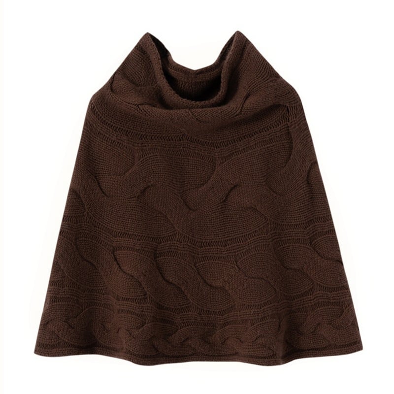 Κασμίρινος μανδύας με κουκούλα - Πλεκτός, Μονόχρωμο σχέδιο, Διατηρεί τη θερμότητα, Χειμώνας 2025