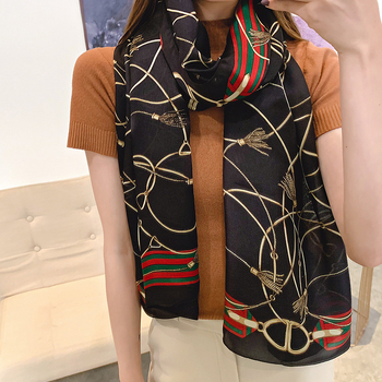 Дълъг шал от сатен Mulberry Silk Satin с пискюли, принт с модел, слънцезащита за лято