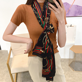 Дълъг шал от сатен Mulberry Silk Satin с пискюли, принт с модел, слънцезащита за лято