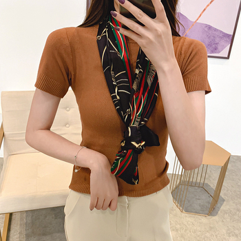 Дълъг шал от сатен Mulberry Silk Satin с пискюли, принт с модел, слънцезащита за лято