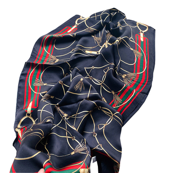 Дълъг шал от сатен Mulberry Silk Satin с пискюли, принт с модел, слънцезащита за лято