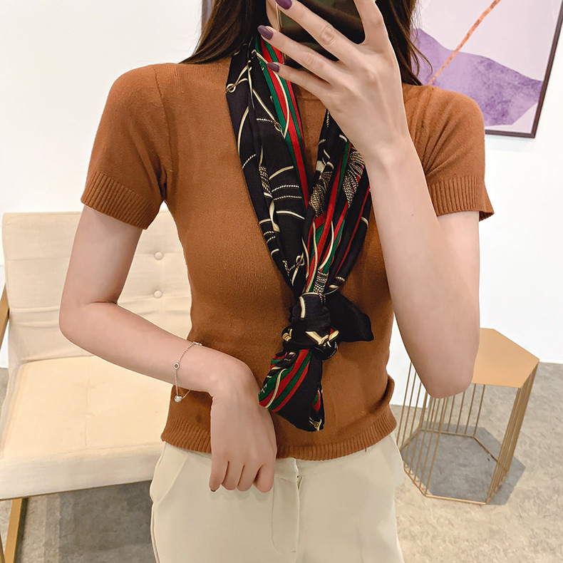 Дълъг шал от сатен Mulberry Silk Satin с пискюли, принт с модел, слънцезащита за лято