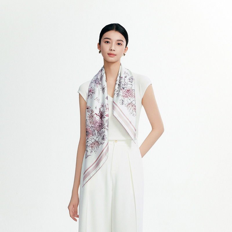 100% коприна Мулберри квадратен шал, оригинален дизайн, произход Ханджоу, есен 2025