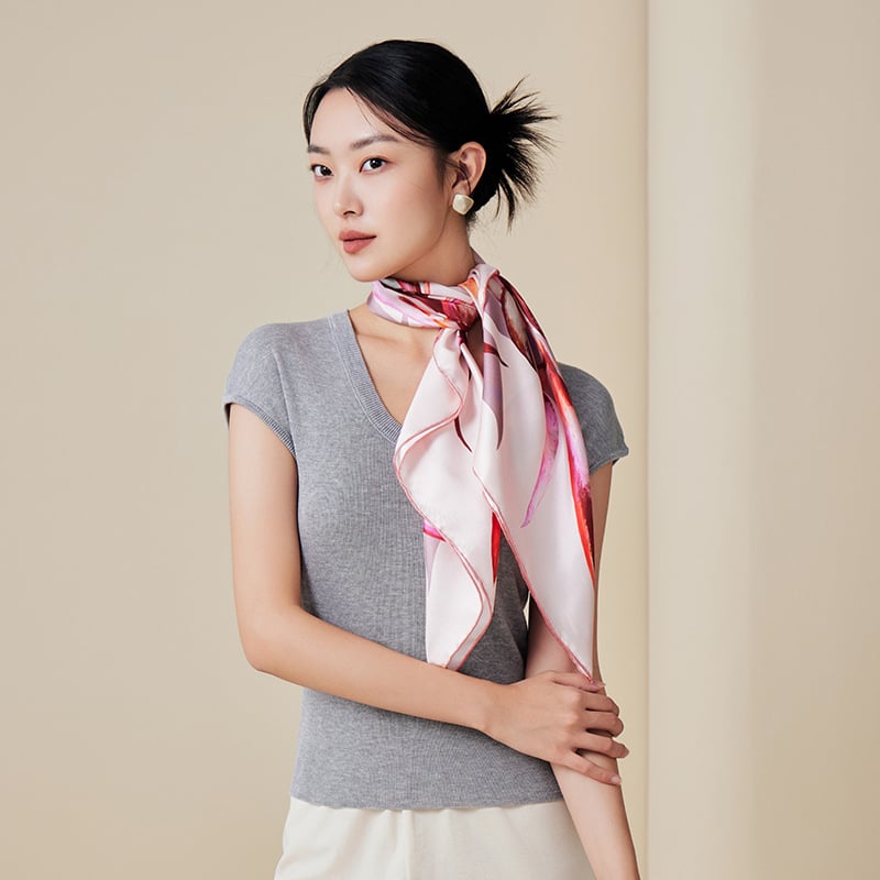 100% коприна Мулберри квадратен шал, оригинален дизайн, произход Ханджоу, есен 2025