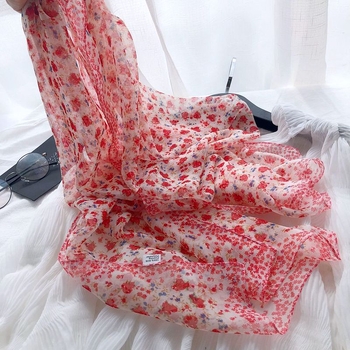 Georgette virágos hosszú sál nőknek, könnyű téglalap alakú kendő, tavasz, twill szövés, nyomtatott felület