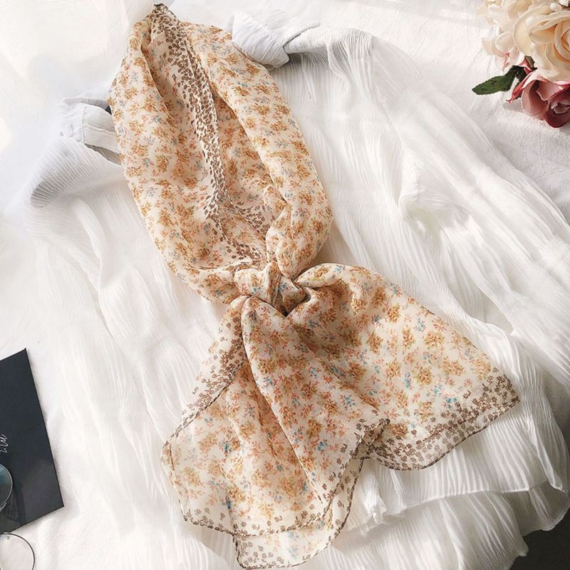 Georgette virágos hosszú sál nőknek, könnyű téglalap alakú kendő, tavasz, twill szövés, nyomtatott felület