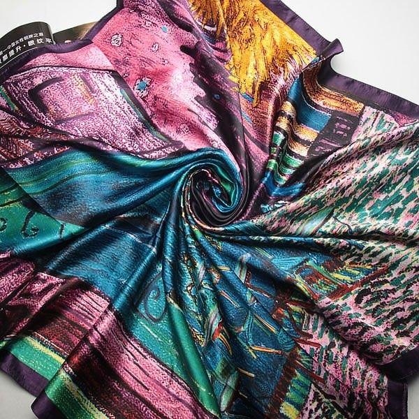 Ženski svileni šal - Cvjetni uzorak, sintetička svila, Jacquard tkanje, dekorativna funkcija, prilagodljivo