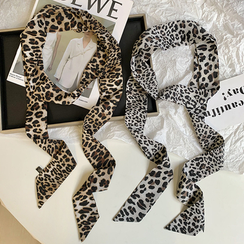 Uski šal i gumica za kosu s leopard uzorkom – dvostrano, poliester, jednostavno pletenje, proljetni dodatak.