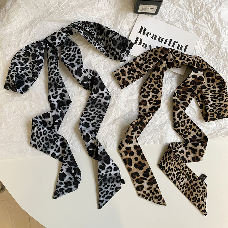 Uski šal i gumica za kosu s leopard uzorkom – dvostrano, poliester, jednostavno pletenje, proljetni dodatak.