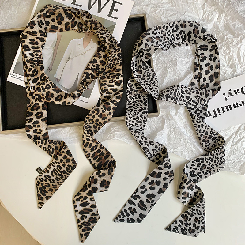Uski šal i gumica za kosu s leopard uzorkom – dvostrano, poliester, jednostavno pletenje, proljetni dodatak.