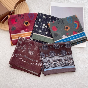 Pamut satin négyszögletes sál, warp-öltéses, retro irodalmi stílus, nyakkendő, 2025 őszén debütál