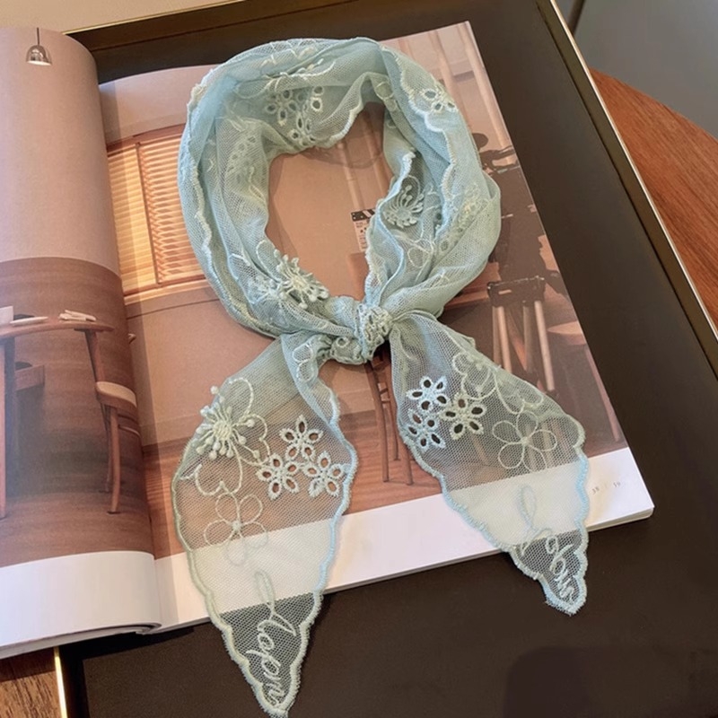 Női hosszú poliészter sál hímzéssel, warp knitting technikával, friss és édes stílusban (Spring 2025 megjelenés; warp knitting; poliészter; hímzés)