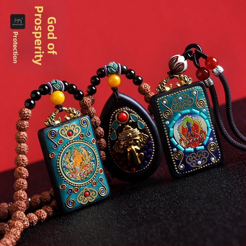 Roku darīta budistu kaklarota ar koka kulonu, santalkoks, virves Bodhi ķēde, universāls garums