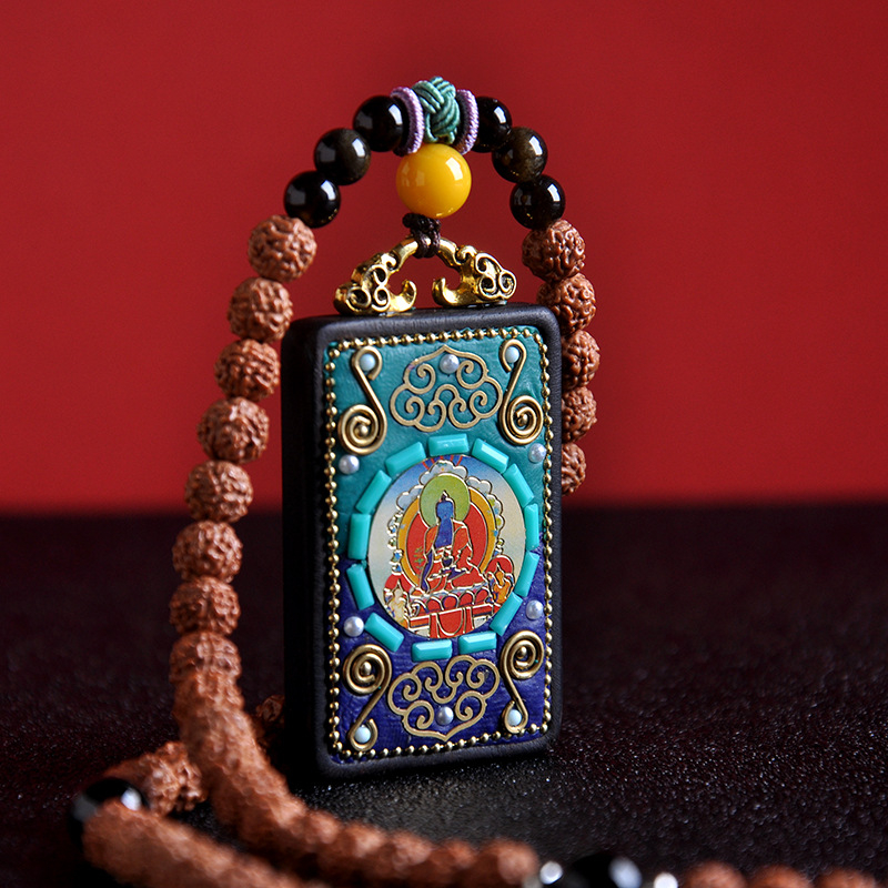 Roku darīta budistu kaklarota ar koka kulonu, santalkoks, virves Bodhi ķēde, universāls garums