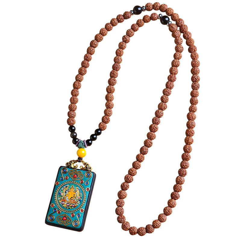 Roku darīta budistu kaklarota ar koka kulonu, santalkoks, virves Bodhi ķēde, universāls garums