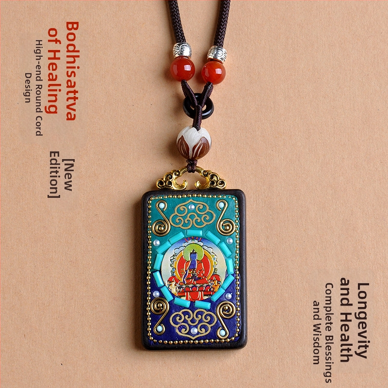 Roku darīta budistu kaklarota ar koka kulonu, santalkoks, virves Bodhi ķēde, universāls garums