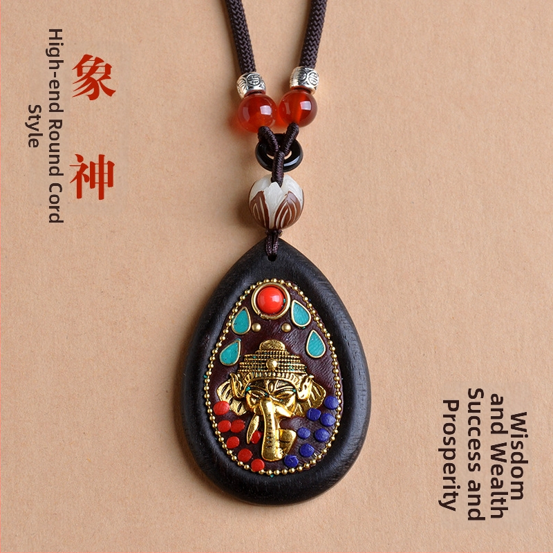 Roku darīta budistu kaklarota ar koka kulonu, santalkoks, virves Bodhi ķēde, universāls garums