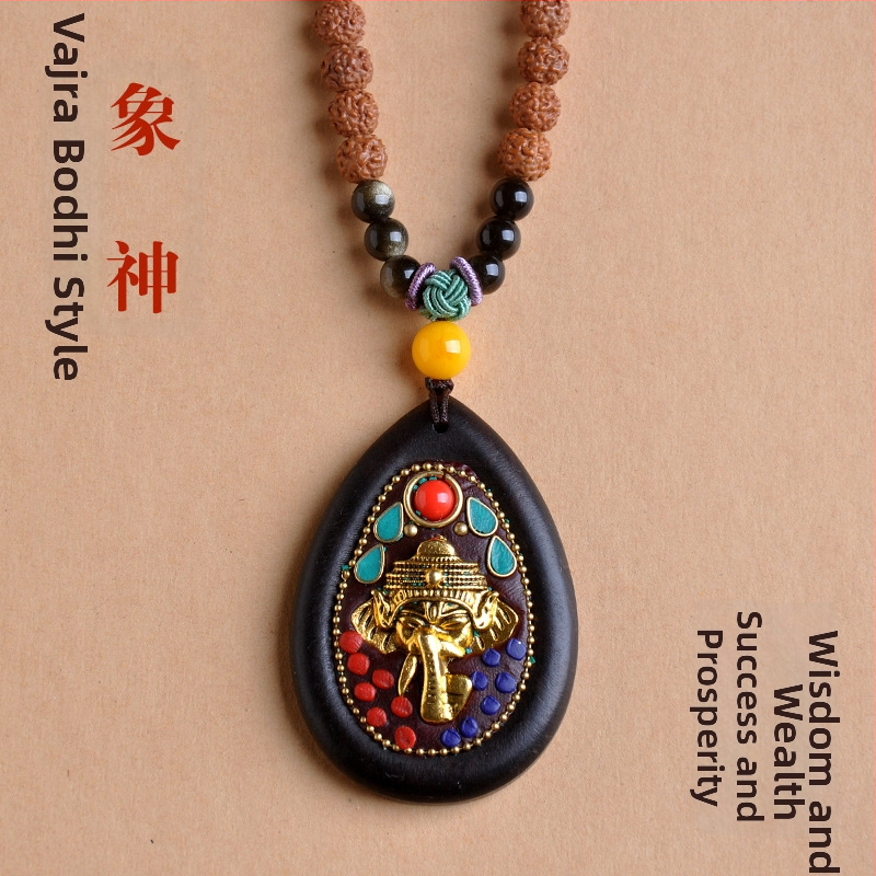 Roku darīta budistu kaklarota ar koka kulonu, santalkoks, virves Bodhi ķēde, universāls garums