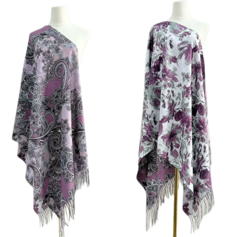 Ženski šal od imitacije kašmira, dvostrani cvjetni uzorak, warp-knit tkanje, jesenski stil
