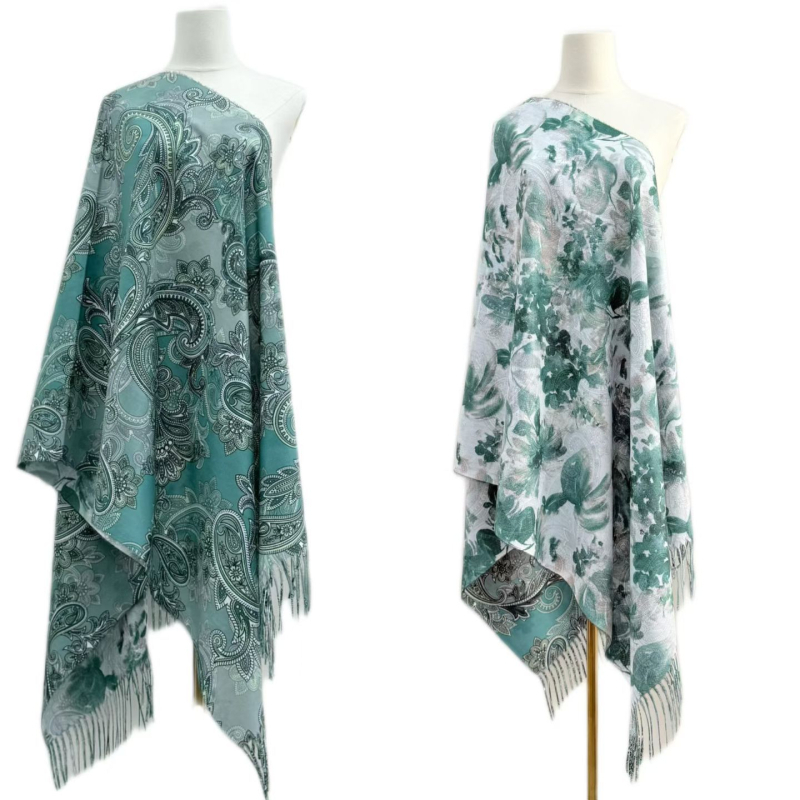 Ženski šal od imitacije kašmira, dvostrani cvjetni uzorak, warp-knit tkanje, jesenski stil