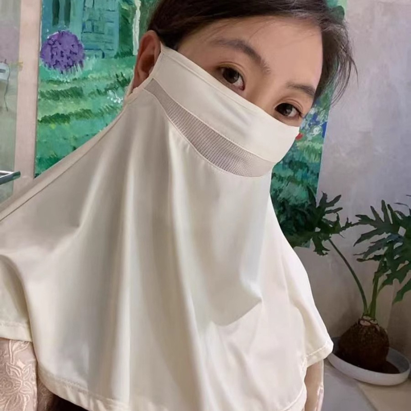 Napvédő arcfedő a teljes arc és nyak védelmére, légáteresztő háló, fülre rögzítés, UV-védelem, nyári hűsítő ice silk anyag