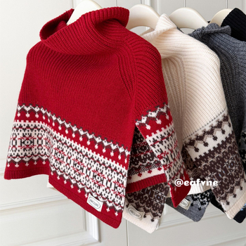 Korea stiilis Fair Isle retro kootud cape naistele, sügis-talv, stiilne ja mitmekülgne välissall