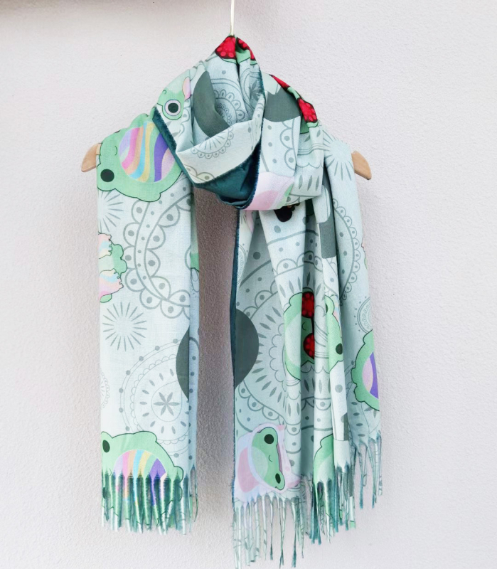 Sál/kendő észak-keleti nagy virág mintával, poliészter rost, sima kötés, nyomtatás és tie-dye, etnikai kínai stílus