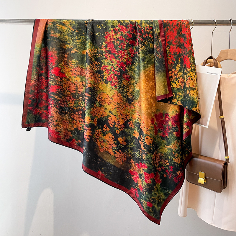 Ruutu sall retro rahvusliku stiili disainiga, lihtne kudumine, soe ja päikesekaitse, polüestrikanga, jacquard ja digitaalse trükiga