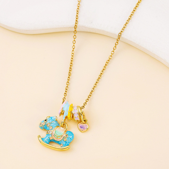 Női nyaklánc zománcozott hintalóval, magas színvonalú minimalist dizájn, 304 rozsdamentes acél, réz medál, vákuum bevonat, O-lánc