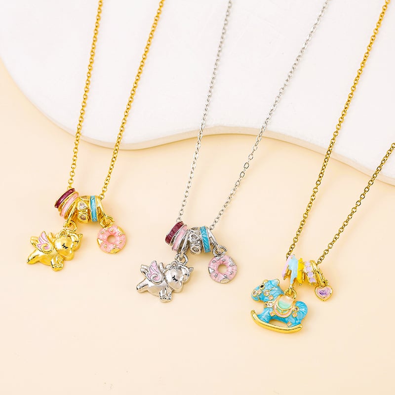 Női nyaklánc zománcozott hintalóval, magas színvonalú minimalist dizájn, 304 rozsdamentes acél, réz medál, vákuum bevonat, O-lánc