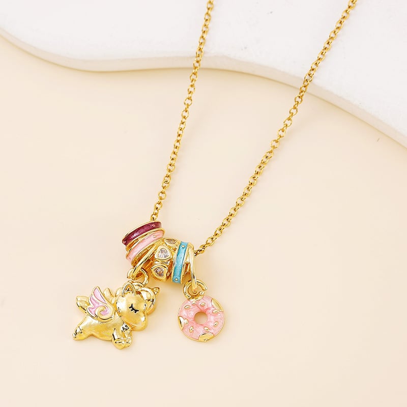 Női nyaklánc zománcozott hintalóval, magas színvonalú minimalist dizájn, 304 rozsdamentes acél, réz medál, vákuum bevonat, O-lánc