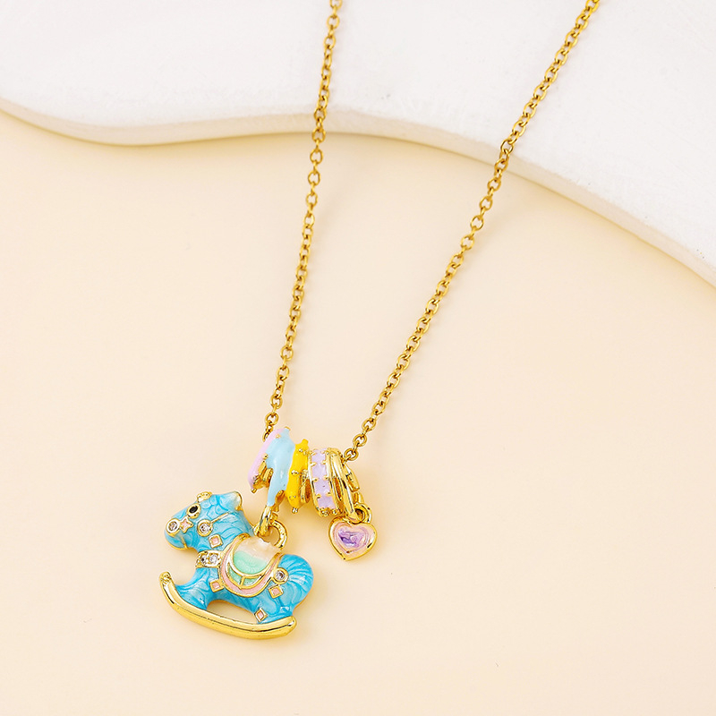 Női nyaklánc zománcozott hintalóval, magas színvonalú minimalist dizájn, 304 rozsdamentes acél, réz medál, vákuum bevonat, O-lánc