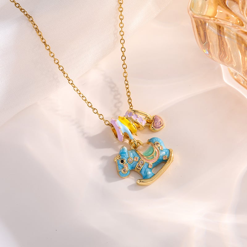 Női nyaklánc zománcozott hintalóval, magas színvonalú minimalist dizájn, 304 rozsdamentes acél, réz medál, vákuum bevonat, O-lánc