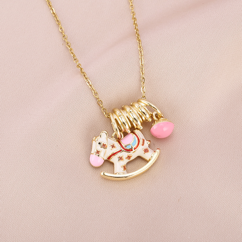 Női nyaklánc zománcozott hintalóval, magas színvonalú minimalist dizájn, 304 rozsdamentes acél, réz medál, vákuum bevonat, O-lánc